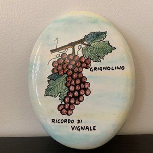 Ceramic Italian oval wall plaque hand painted grapes kitchen grignolino